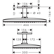 Rainmaker Select 460 2jet, Верхній душ, стельове під'єднання 100 мм, білий/хром