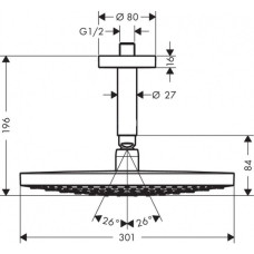 Raindance Select S 300 2jet Верхній душ зі стельовим під'єднанням, ½', білий/хром