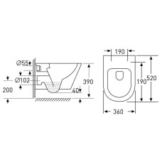NEMO Rimless унітаз 52*36*39см підвісний, сидіння тверде Slim slow-closing