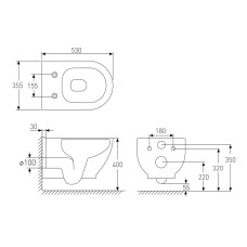ALTEA унітаз 53*35,5*40см підвісний Rimless, в комплекті з сидінням Slim slow-closing