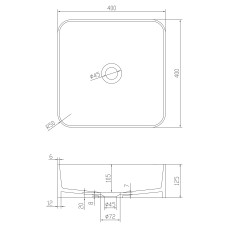 Умивальник 40*40*12,5см накладний кам'яний Solid surface
