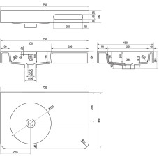 Умивальник-стільниця 75*48*14см підвісний кам'яний з рушником, Solid surface