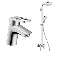 Crometta 160 Showerpipe Душевая система 1,60м + Logis Loop 70 Смеситель для раковины, однорычажный со сливным гарнитуром, хром
