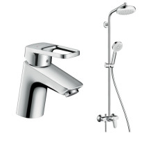 Crometta 160 Showerpipe Душевая система 1,60м + Logis Loop 70 Смеситель для раковины, однорычажный со сливным гарнитуром, хром