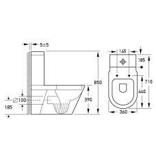 NEMO Rimless компакт 71*36*85см підлоговий гір. випуск Rimless, нижній підвід, бачок 3/4,5 л, сидіння тверде Slim slow-closing