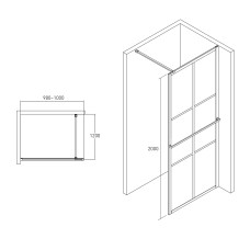 MALLA NEGRA комплект Walk-In 100*200*0,8см с полотенцедержателем, профиль черный матовый
