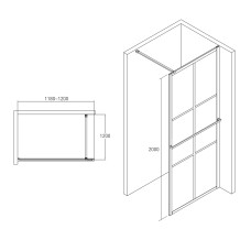 MALLA NEGRA комплект Walk-In 120*200*0,8см с полотенцедержателем, профиль черный матовый