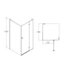 BENITA Right душова кабіна 90*90*190 см, квадратна (скла + двері), орна, хром, прозоре