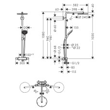 Raindance Select S Душова система Showerpipe 240 1jet P, з термостатом, колір покриття матовий чорний