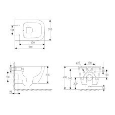 SOLO Rimless унітаз підвісний, сидіння тверде Slim slow-closing 51*35,5*33 см