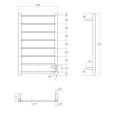 RONDO електричний сушка для рушників R, 120W, 500*800мм, сталь 304, 8 перемичок коло, таймер, термостат 70°С, blanco