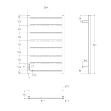 RONDO електричний сушка для рушників L, 120W, 500*800мм, сталь 304, 8 перемичок коло, таймер, термостат 70°С, de la noche