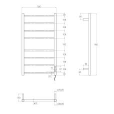 CUADRO електричний сушка для рушників R, 120W, 500*900мм, сталь 304, 8 перемичок (4-4) квадрат, таймер, термостат 70°С, de la noche