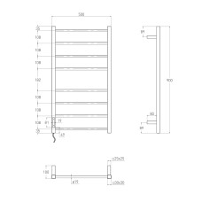 CUADRO електричний сушка для рушників L, 120W, 500*900мм, сталь 304, 8 перемичок (4-4) квадрат, таймер, термостат 70°С, de la noche