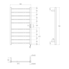 CAMPO електричний сушка для рушників R, 120W, 500*900мм, сталь 304, 10 перемичок (5-5) круг, стійки квадрат, таймер, термостат 70°С, de la noche